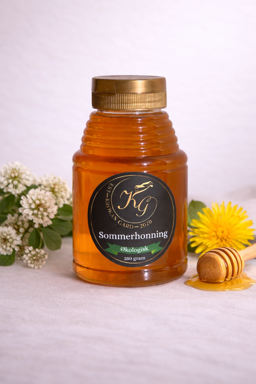 Flytende sommerhonning i klemmeflaske 350g – Selandsdalen | Krokan Gard